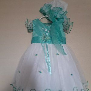 2 PCS Wonser Baby Girl Formal Dress Party Green /White Chiffon Skirt 2XL 4T